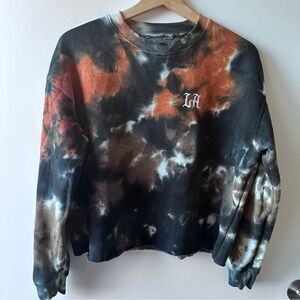 H&M Orange & Black Tie-Dye LA Sweatshirt Distressed Hem, Size Medium Streetwear